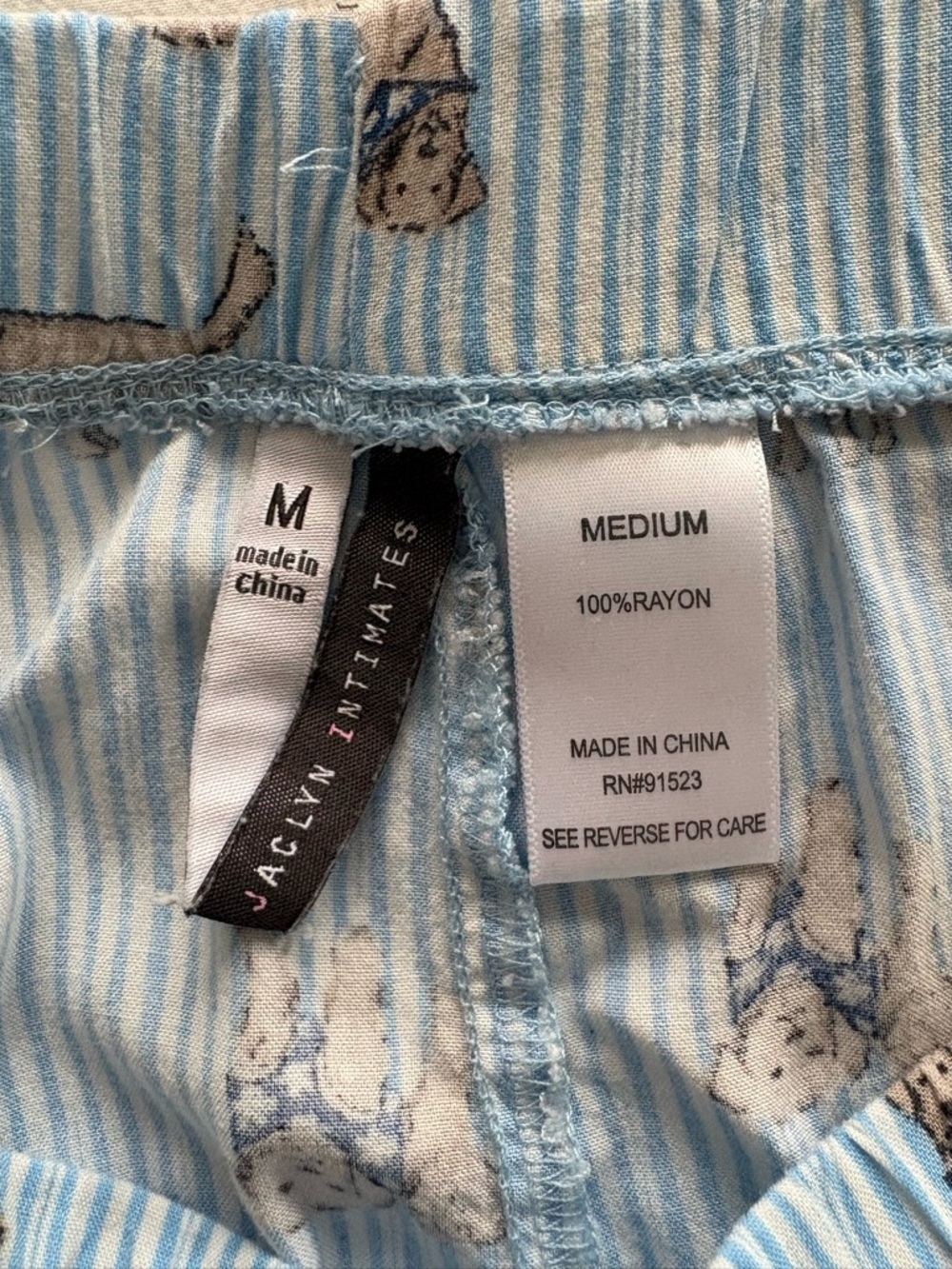 Light Blue Striped High-Waist Women’s Shorts with Dog Print - Picture 3 of 4